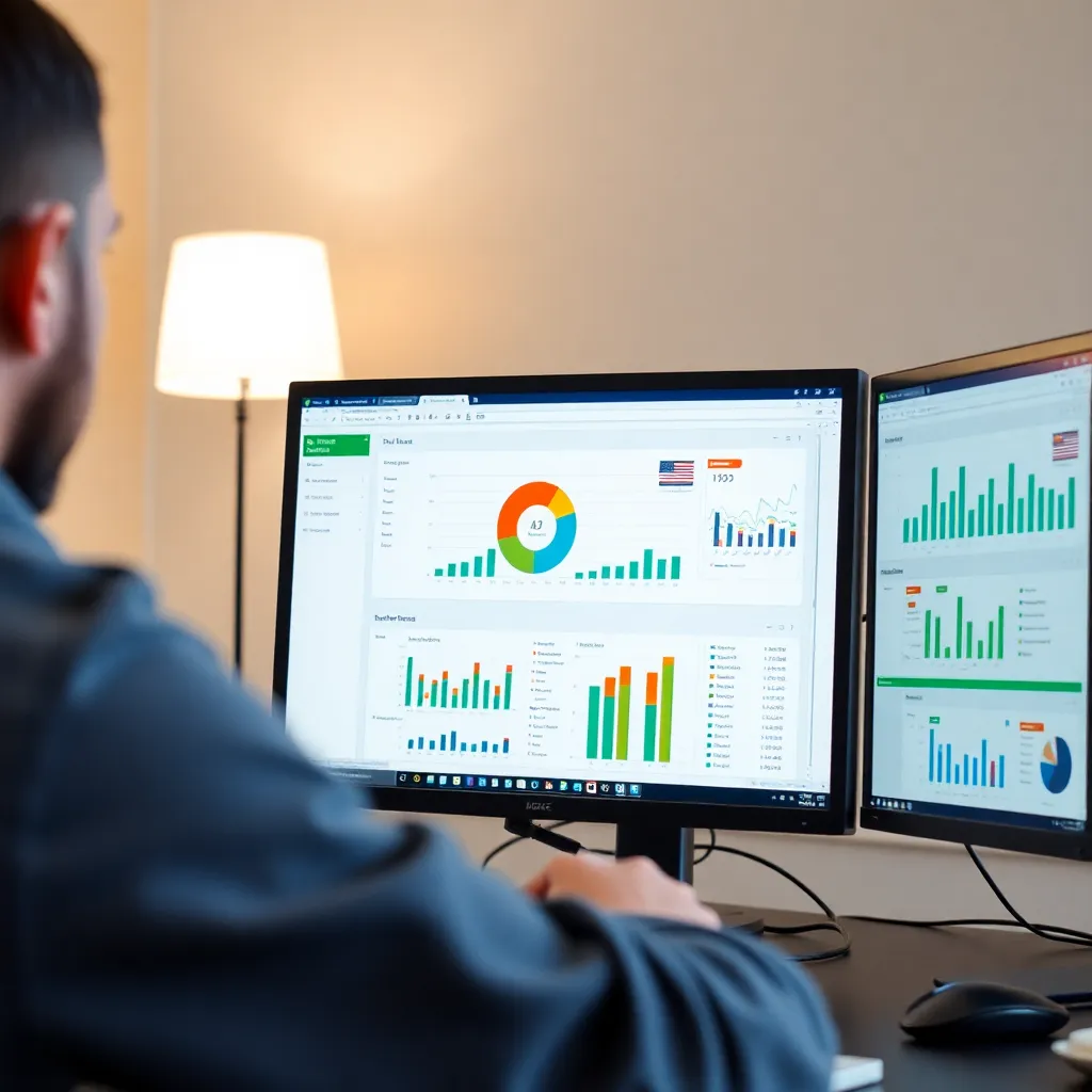 Person arbeitet an Datenvisualisierungen in Excel mit Diagrammen und Dashboards